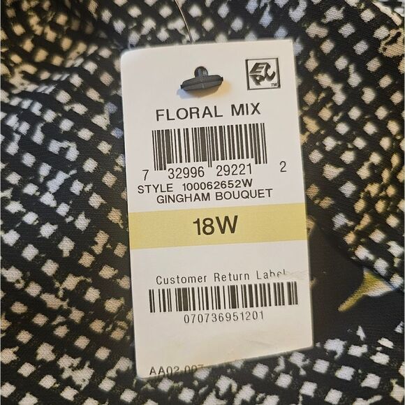 INC INTERNATIONAL CONCEPTS Cold Shoulder Gingham Floral Check Dress - Size 18W - Picture 12 of 13